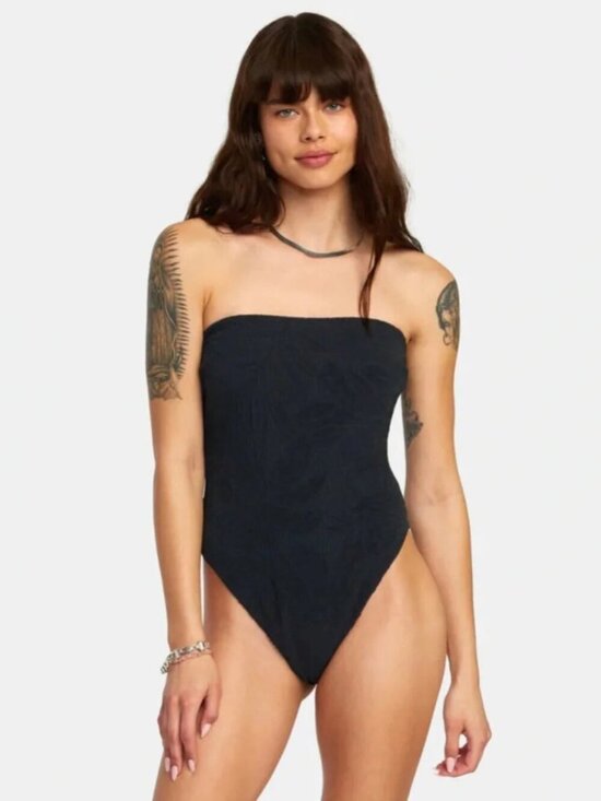 RVCA Other - RVCA women's one piece swimsuit size S black texture palm print strapless beach